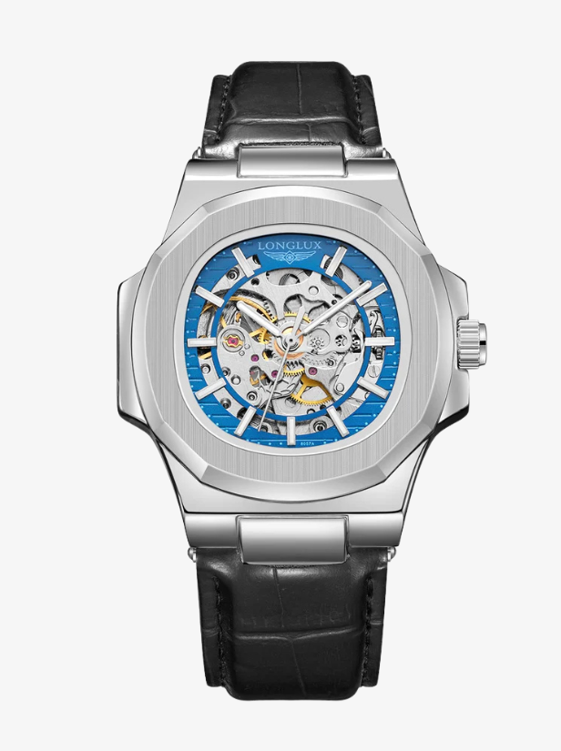 Relógio masculino com pulseira de couro automático 